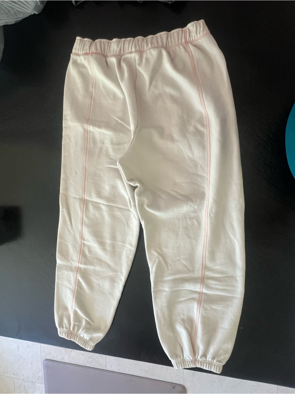 Athleta Cream Joggers with Orange Piping